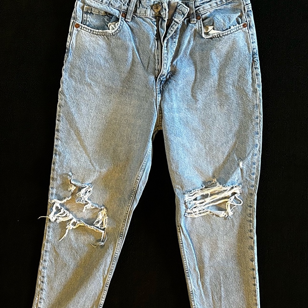 Zara Jeans Womens Size 10 Blue Light Wash Cotton Wide Leg Fit Denim Distressed